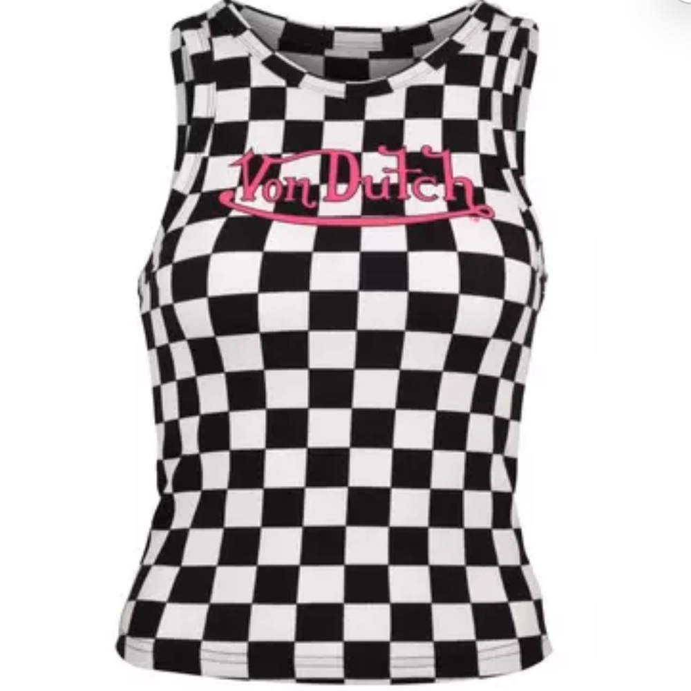 Von Dutch Checkered Black and White Tank Top